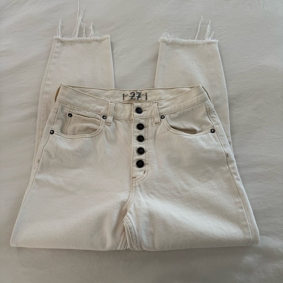 We The Free Cream Button Fly High Rise Cropped Jean - Picture 2 of 9